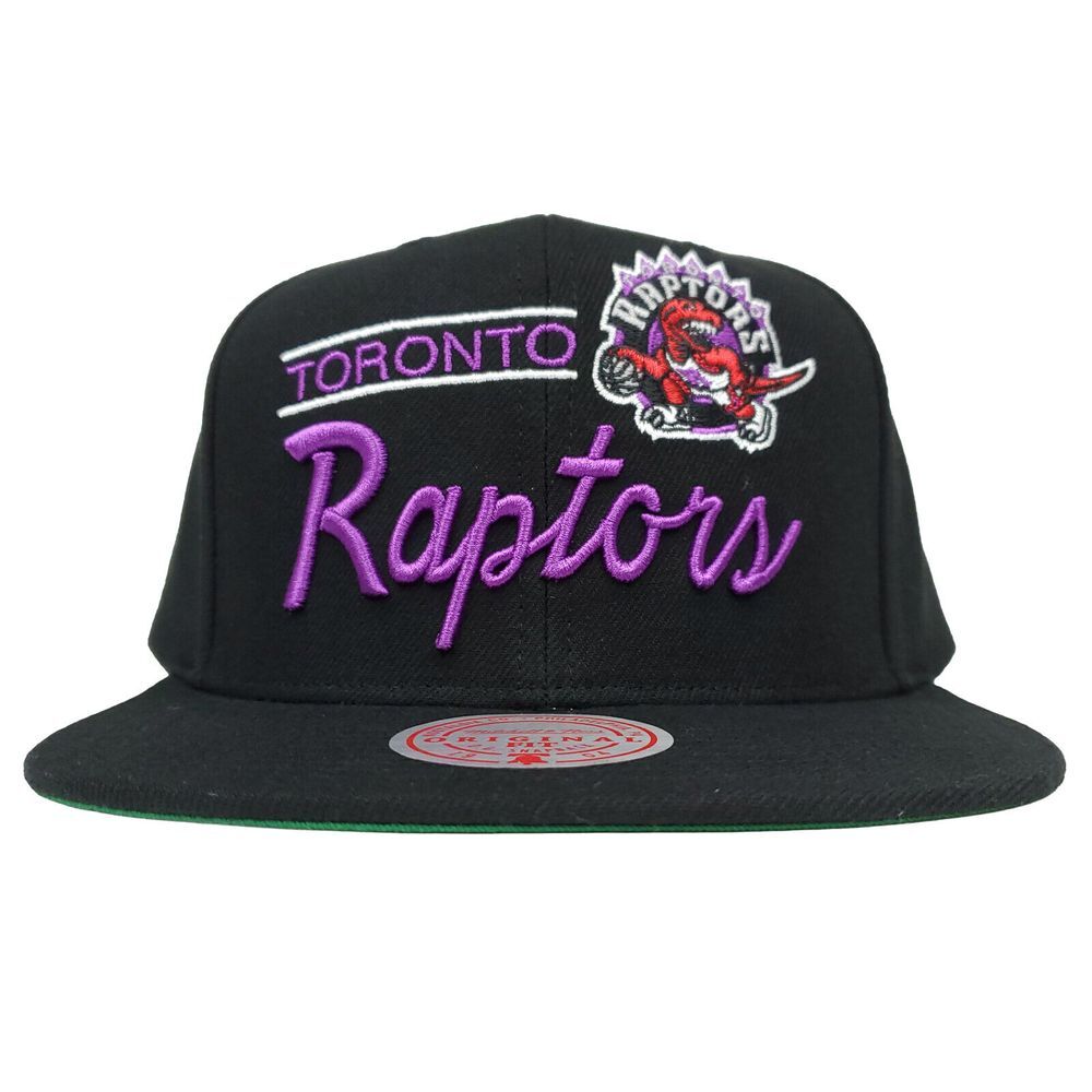 Toronto Raptors Mitchell & Ness‎ NBA Snapback Hat Cap Script 3D Logo Black NWT